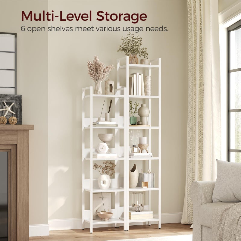 MAHANCRIS Bookshelf, 6-Tier Bookcase, Standing Book Shelf for Small Space, Storage Shelf Organizer, for Living Room, Bedroom, Study, Balcony, White BKBW6601 - Image 2