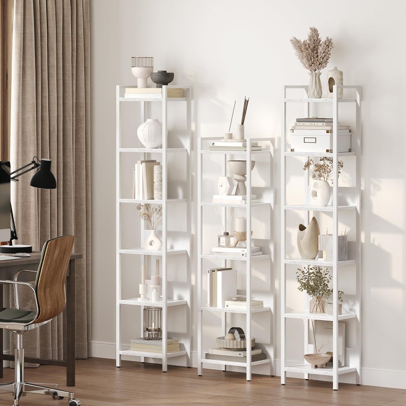 MAHANCRIS Bookshelf, 6-Tier Bookcase, Standing Book Shelf for Small Space, Storage Shelf Organizer, for Living Room, Bedroom, Study, Balcony, White BKBW6601 - Image 5