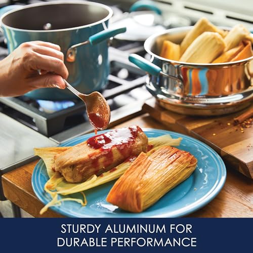 Rachael Ray Cucina Hard Porcelain Enamel Nonstick Multi-Pot / Steamer Set, 3-Quart, Agave Blue - 16799 - Image 2