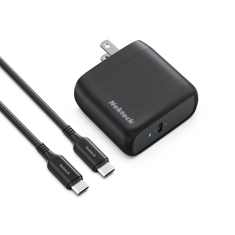 Nekteck شاحن Nekteck 65 واط USB C GaN II مع كابل بطول 6.6 قدم، PD 3.0 PPS [معتمد من USB-IF] شاحن حائط صغير وقابل للطي سريع متوافق مع iPhone15، MacBook Air/Pro، iPad Air/Pro، Galaxy S21/S20 والمزيد. - Image 1