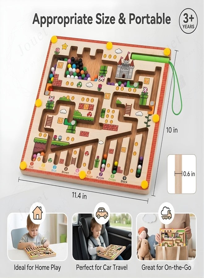 JOUET Wooden Magnetic Bead Maze Board for Kids - Color & Number Matching Puzzle with Magnetic Wand, Montessori Learning Toy for Fine Motor Skills, Educational Travel Game for Boys & Girls - Image 2