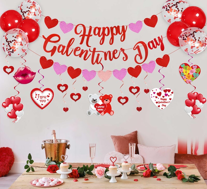 Moon Boat Galentines Day Balloons Party Decorations for the Home: Happy Galentine's Heart Hanging Swirls & Banners, Pink Red White Balloon Garland Arch Kit Decor Party Supplies (No air pump) - Image 2