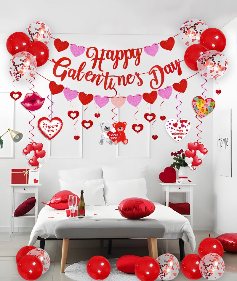 Moon Boat Galentines Day Balloons Party Decorations for the Home: Happy Galentine's Heart Hanging Swirls & Banners, Pink Red White Balloon Garland Arch Kit Decor Party Supplies (No air pump) - Image 4
