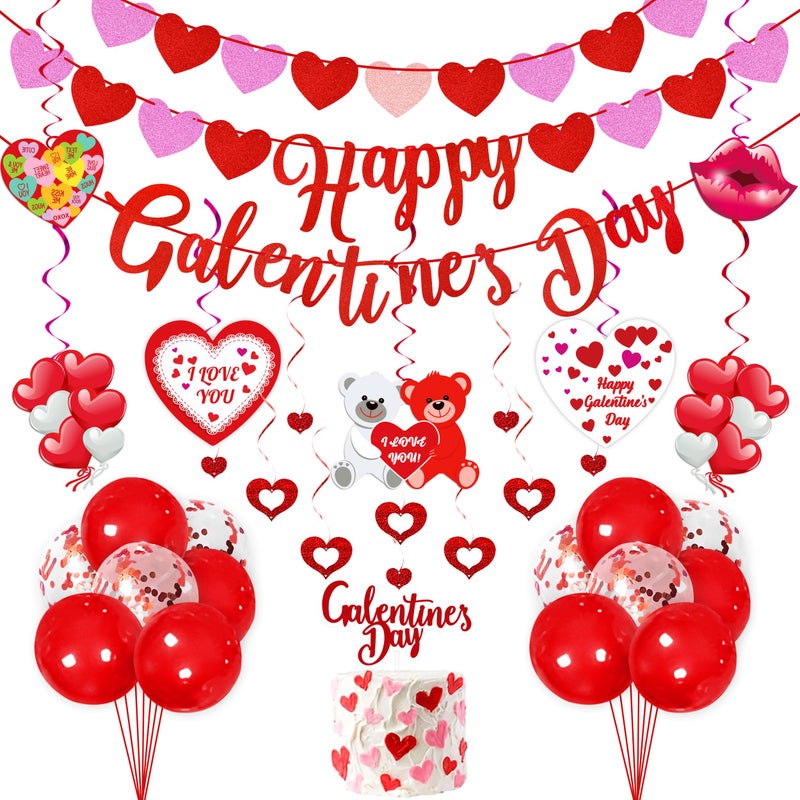 Moon Boat Galentines Day Balloons Party Decorations for the Home: Happy Galentine's Heart Hanging Swirls & Banners, Pink Red White Balloon Garland Arch Kit Decor Party Supplies (No air pump) - Image 1