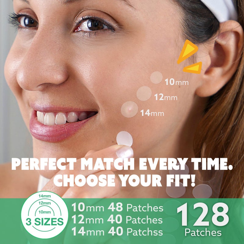 EBIN NEW YORK Pimple Buster Tea Tree Hydrocolloid Acne Patches for Face, 128 Pack (10mm, 12mm, 14mm), Absorb Zits, Shield Spot, All Skin Types - Image 2