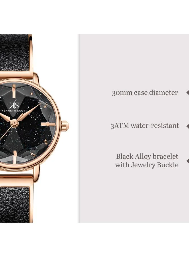 KENNETH SCOTT Kenneth Scott K23503-RBBB Women's Analog Display Watch & Alloy Strap Black