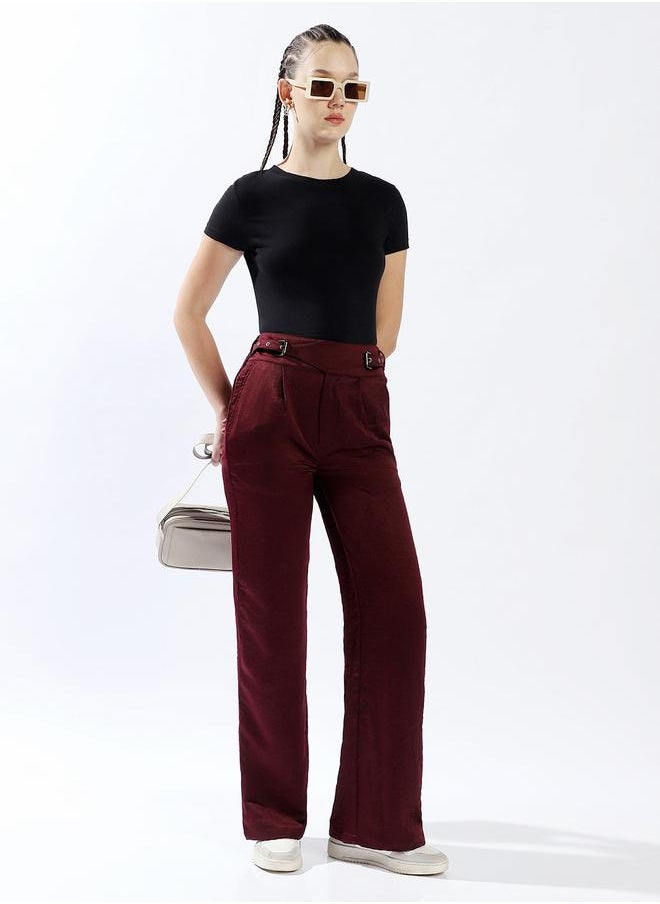 HIGH STAR Women Trousers, Wide Leg, Solid, Port royale, in 100% Polyester, Zip closure, Woven weave, High-Rise waist, perfect for Casual. Stay ahead of the trend!  - Image 1