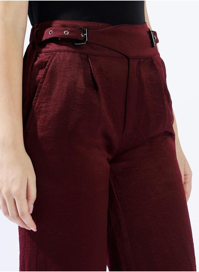 HIGH STAR Women Trousers, Wide Leg, Solid, Port royale, in 100% Polyester, Zip closure, Woven weave, High-Rise waist, perfect for Casual. Stay ahead of the trend!  - Image 5