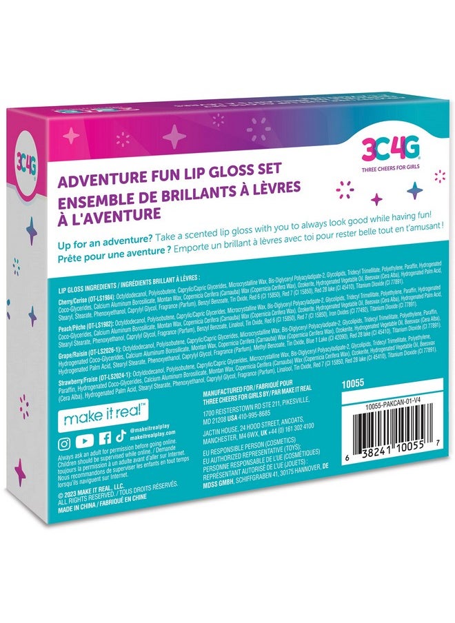Make It Real Ure Fun: Lip Gloss Set - 4 Piece Scented Lip Gloss Sticks, Cherry-Peach-Grape-Strawberry,On The Go For Adventurous & Stylish Tweens & Girls, Three Cheers For Girls, Make It Real, Ages 8+  - Image 2