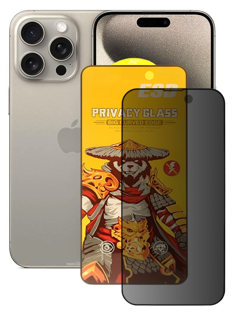 ESD Tempered Dustproof Privacy Glass Screen Protector Compatible For iPhone 15 Pro - Image 1
