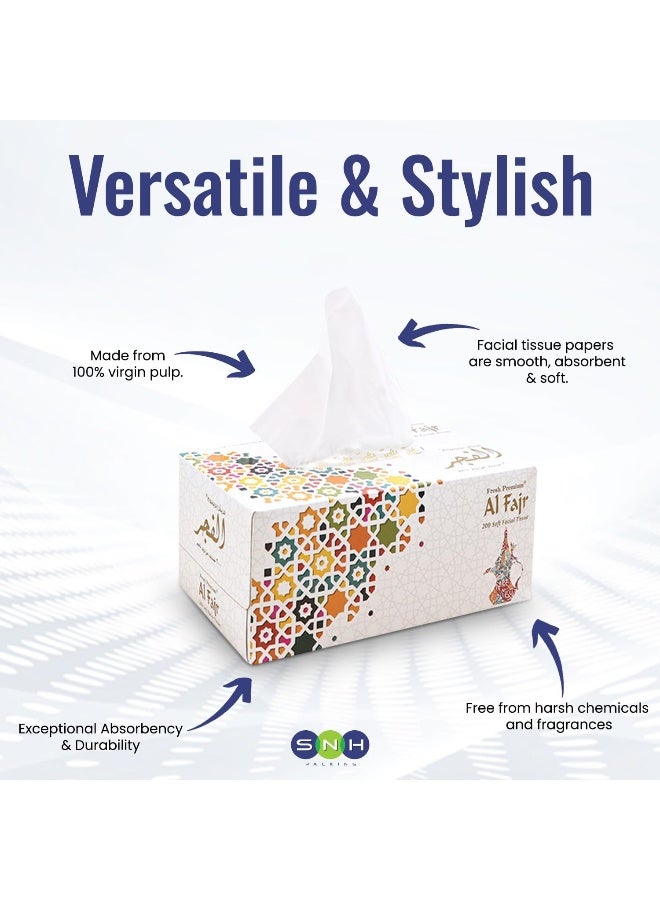 إس إن إتش باكينج مناديل وجه SNH باكينغ الفجر – 200 ورقة × طبقتين، مناديل بيضاء فائقة النعومة | جودة فاخرة للراحة والعناية اليومية – عبوة من 30 علبة - Image 2