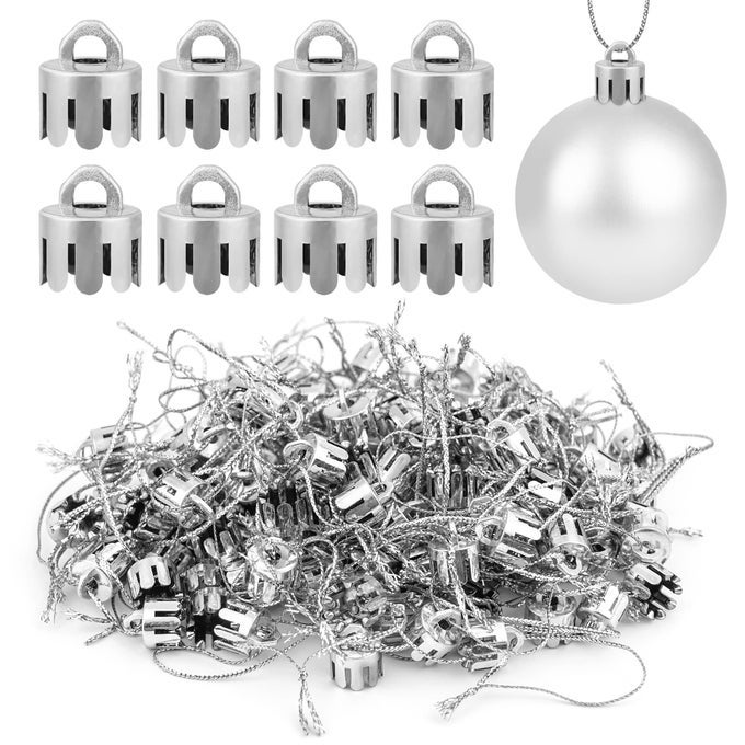 120 PIECES 05 INCH ROUND CHRISTMAS ORNAMENT CAPS REPLACEMENT PLASTIC CHRISTMAS ORNAMENT HANGERS CAPS FOR CHRISTMAS TREE CERAMIC GLASS PORCELAIN CHRISTMAS ORNAMENTS DIY DECORATIONS SILVER