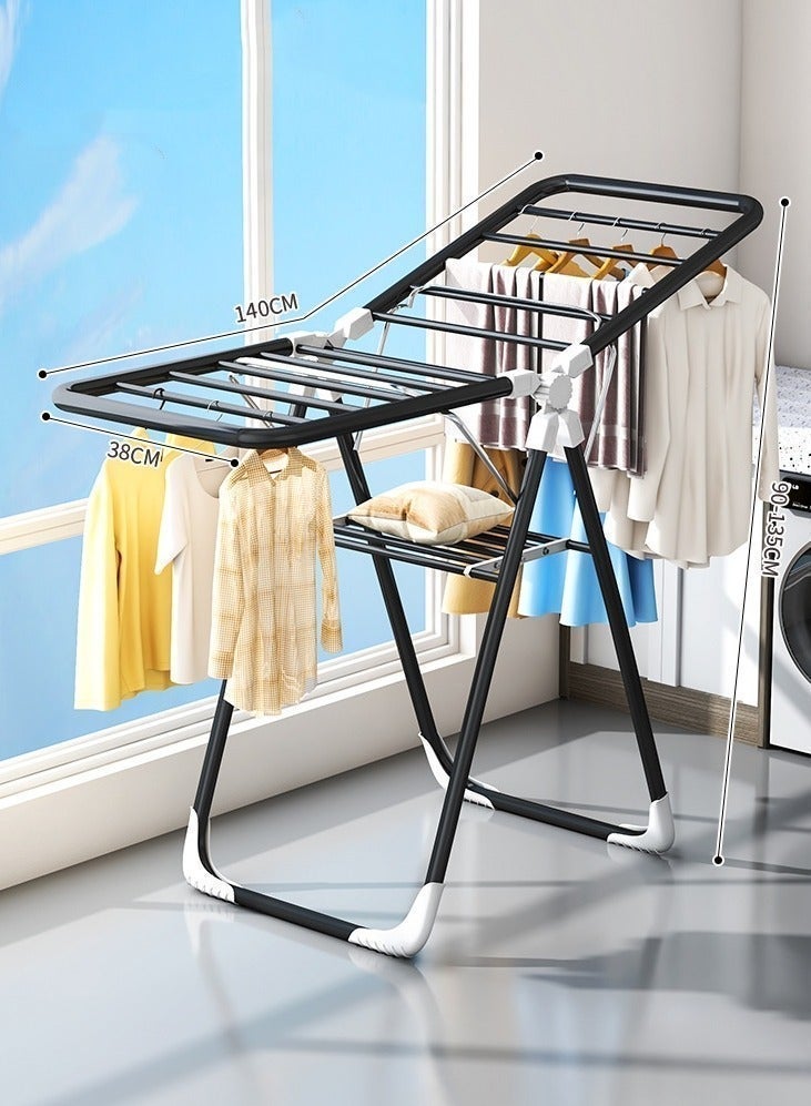 حامل تجفيف الملابس قابل للطي على الأرض على شكل جناح لتجفيف الملابس المنزلية - Image 1