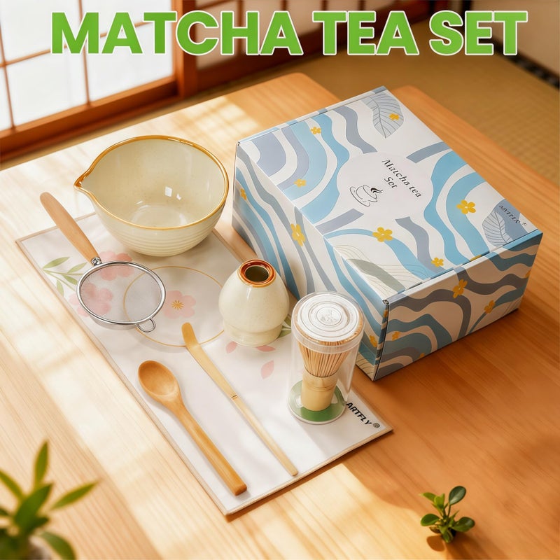 ARTFLY Matcha Whisk Set (7 pcs), Japanese Matcha Kit with Ceramic Bowl, Bamboo Chasen Whisk, Scoop, Sifter & Holder | Complete Starter Set for Beginners | Motherâ€˜s Day, Fatherâ€™s Day, Housewarming Gift - Image 2