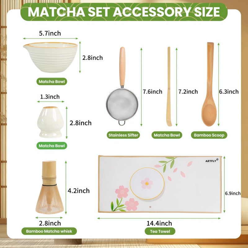 ARTFLY Matcha Whisk Set (7 pcs), Japanese Matcha Kit with Ceramic Bowl, Bamboo Chasen Whisk, Scoop, Sifter & Holder | Complete Starter Set for Beginners | Motherâ€˜s Day, Fatherâ€™s Day, Housewarming Gift - Image 3