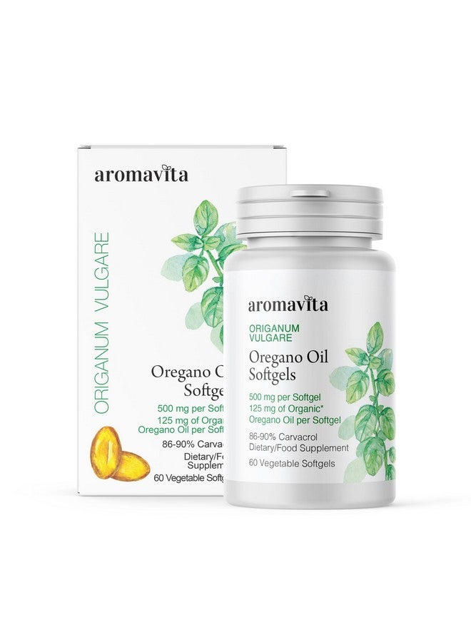 AROMAVITA Organic Oregano Oil Capsules - 108mg Carvacrol per Softgel - High Potency Immune & Digestive Support - Vegan, Non-GMO, Gluten-Free - 60 Softgels - Greek Wild Oregano - Image 1