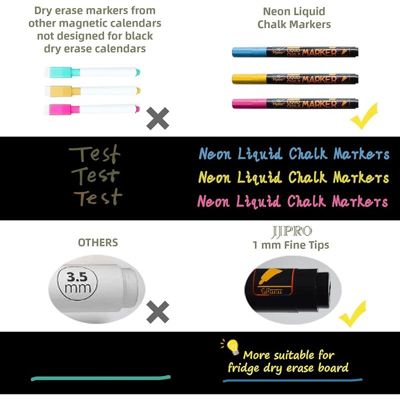 JJPRO Magnetic Chalkboard Monthly Calendar - Weekly Planner Blackboard Combo Set w/Neon Bright Liquid Chalk Markers - Bonus Grocery List and Notepad Blackboard for Refrigerator Included - Image 4