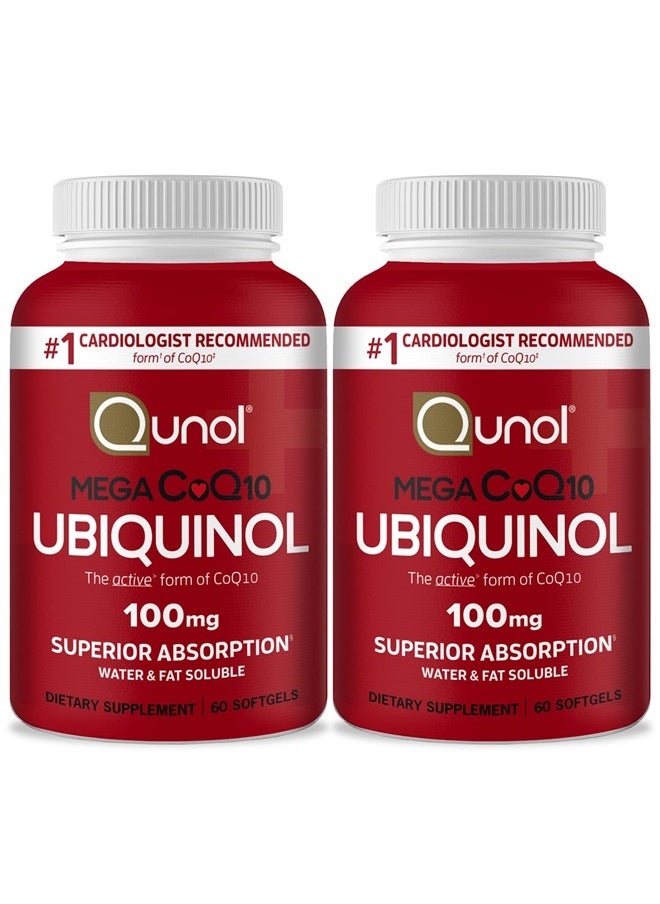 Qunol - Ubiquinol CoQ10 Softgels, Qunol Mega Ubiquinol 100mg - Superior Absorption Heart Health And Healthy Blood Pressure Levels, 4 Month Supply - 60 Count, Pack of 2 - Image 1