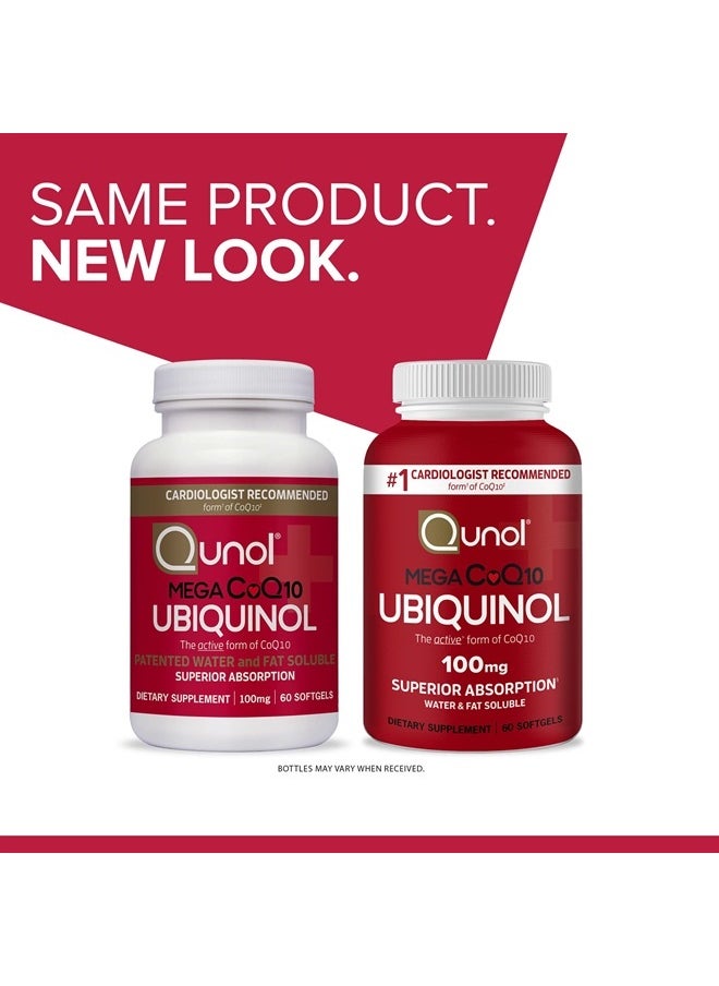 Qunol - Ubiquinol CoQ10 Softgels, Qunol Mega Ubiquinol 100mg - Superior Absorption Heart Health And Healthy Blood Pressure Levels, 4 Month Supply - 60 Count, Pack of 2 - Image 1