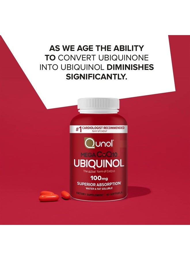 Qunol - Ubiquinol CoQ10 Softgels, Qunol Mega Ubiquinol 100mg - Superior Absorption Heart Health And Healthy Blood Pressure Levels, 4 Month Supply - 60 Count, Pack of 2 - Image 1