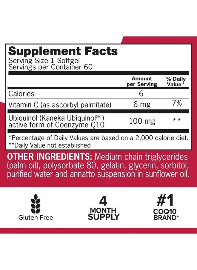 Qunol - Ubiquinol CoQ10 Softgels, Qunol Mega Ubiquinol 100mg - Superior Absorption Heart Health And Healthy Blood Pressure Levels, 4 Month Supply - 60 Count, Pack of 2 - Image 1