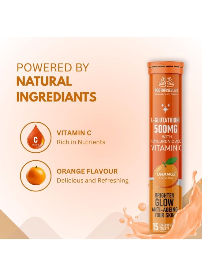 ROOTNRISEBLISS أقراص L-جلوتاثيون مع فيتامين C - بنكهة البرتقال | تفتيح البشرة، مكافحة الشيخوخة ودعم إزالة السموم | تحسين لون البشرة، الإشراقة والمناعة | 15 قرص فوّار - Image 5