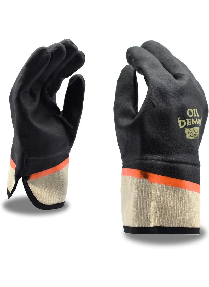 Cordova Cordova 5300J Oil Demon BlackOrange Double Dipped PVC Gloves Sandy Finish Jersey Lined Safety Cuff Large 12Pack  - Image 1