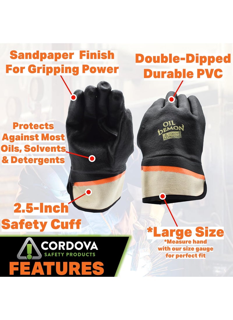 Cordova Cordova 5300J Oil Demon BlackOrange Double Dipped PVC Gloves Sandy Finish Jersey Lined Safety Cuff Large 12Pack  - Image 2