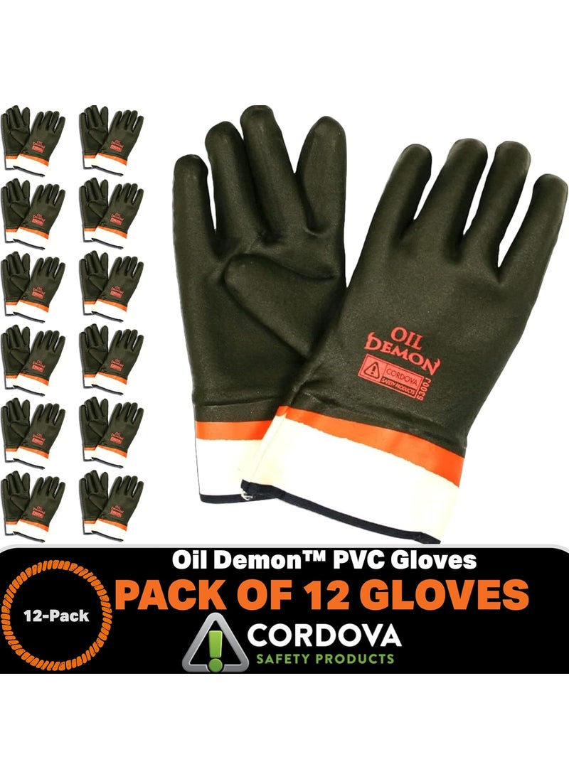 Cordova Cordova 5300J Oil Demon BlackOrange Double Dipped PVC Gloves Sandy Finish Jersey Lined Safety Cuff Large 12Pack  - Image 4