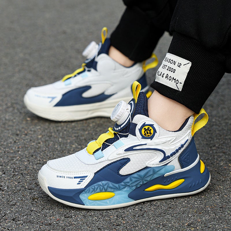 Whoa New Rotary Buckle Boys' Children'S Sneaker Wear-Resistant Non-Slip Children'S Shoes Breathable Mesh Basketball Shoes - Image 3