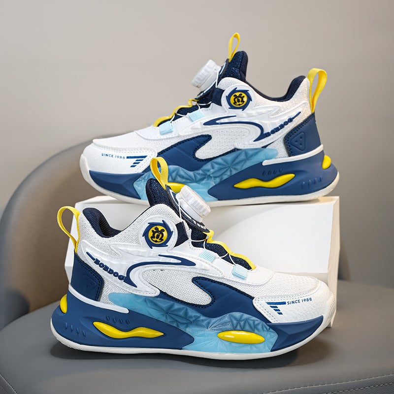 Whoa New Rotary Buckle Boys' Children'S Sneaker Wear-Resistant Non-Slip Children'S Shoes Breathable Mesh Basketball Shoes - Image 1