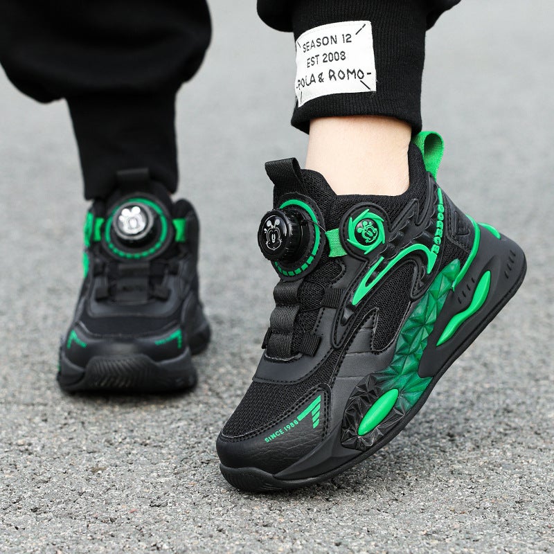 Whoa New Rotary Buckle Boys' Children'S Sneaker Wear-Resistant Non-Slip Children'S Shoes Breathable Mesh Basketball Shoes - Image 2
