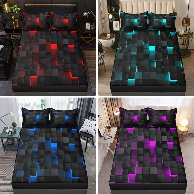 طقم شراشف ووسادة أرجواني مقاس 3D لغرفة النوم 70 × 78 بوصة - Image 1