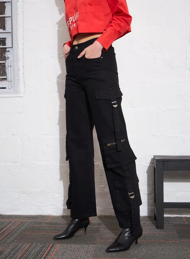 SASSAFRAS Zipper Pocket Cargo Straight Jeans by Styli