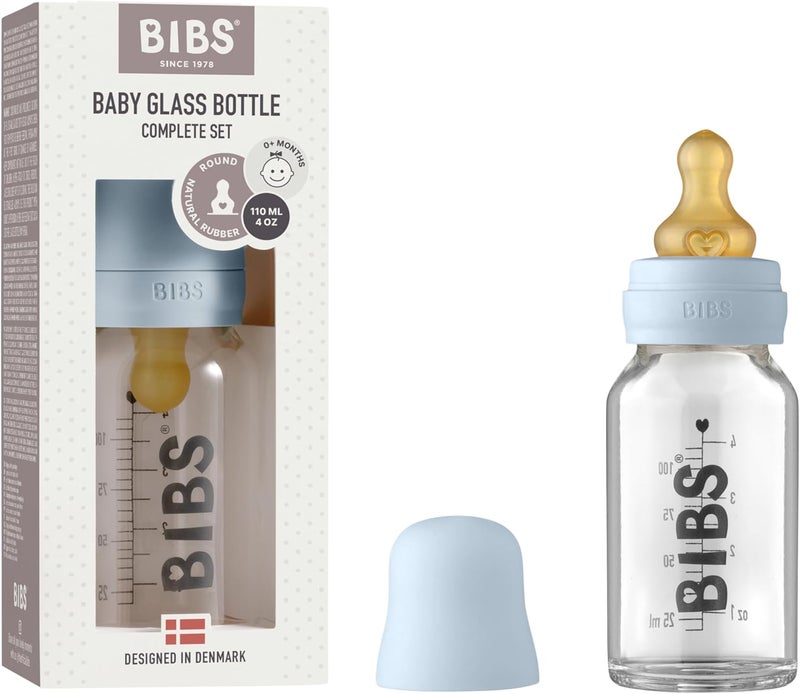 BIBS Baby Glass Bottle 110ml - Baby Blue - Image 1