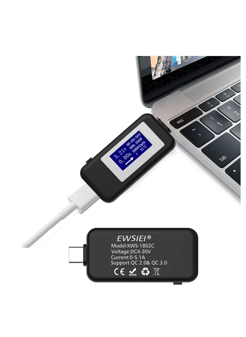 Excefore - Type-C USB Power Meter Testers, USB C Current and Voltage Bidirectional Tester, Ammeter 0-5A Voltmeter 4-30V, USB-C Charger Safety Tester, Digital Color LCD Display Multimeter, Amp Volt Detector - Image 1