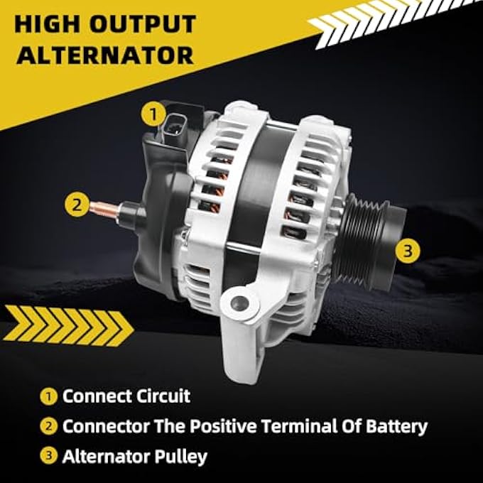 HXYBBGS 104210-1900 Alternator Compatible with Chevrolet Buick Models - Malibu 2013-2015 Impala 2014-2015 Regal 2014-2017 Envision 2017-2020 2.0L 2.5L 12V 130A 5-Groove Decoupler Pulley CW - Image 4