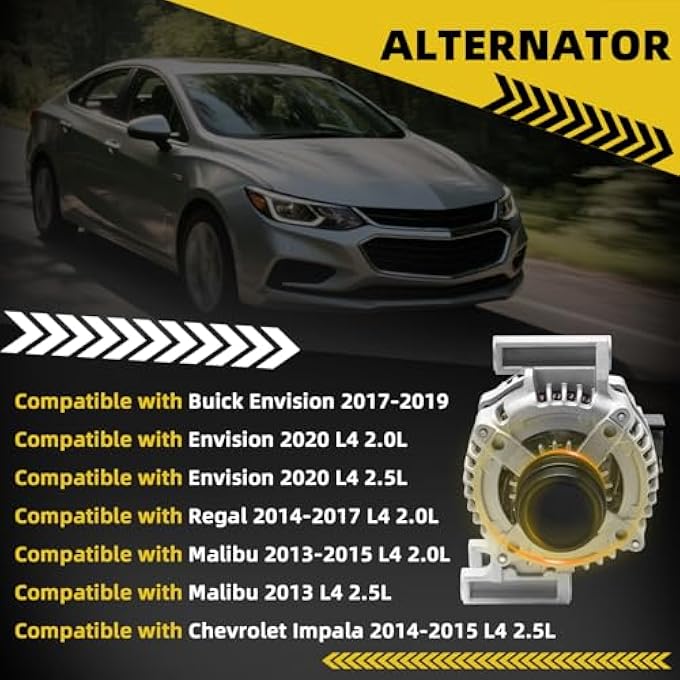 HXYBBGS 104210-1900 Alternator Compatible with Chevrolet Buick Models - Malibu 2013-2015 Impala 2014-2015 Regal 2014-2017 Envision 2017-2020 2.0L 2.5L 12V 130A 5-Groove Decoupler Pulley CW - Image 2
