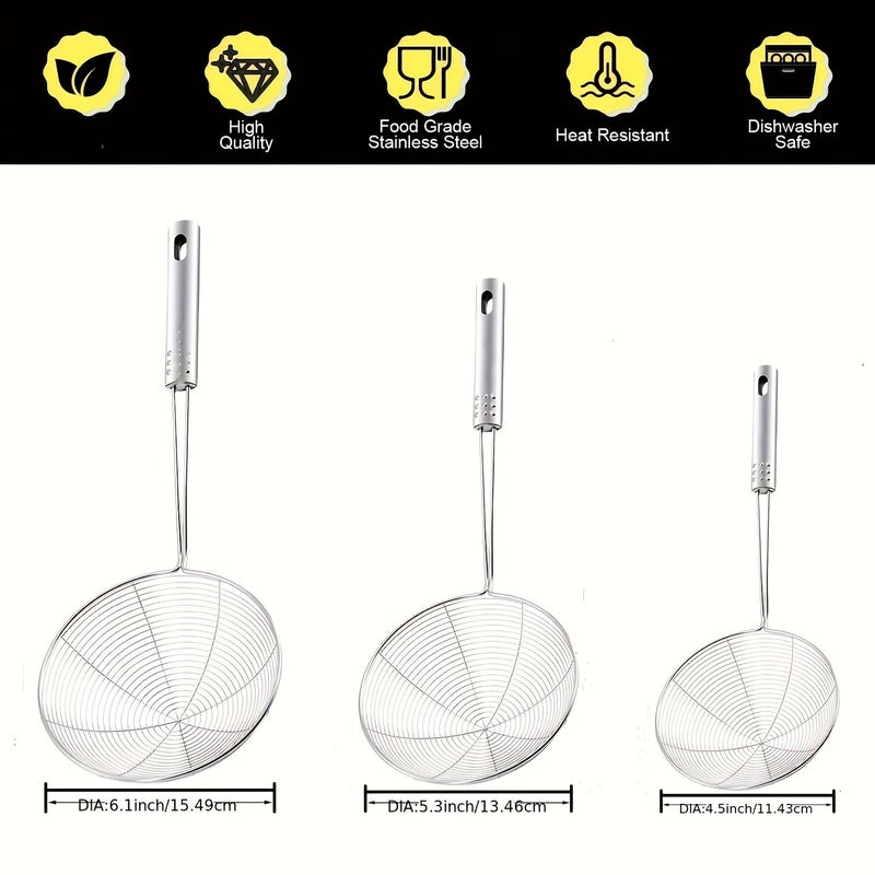1 Stainless Steel Spider Web Design Strainer Spoon L Size Professional Kitchen Pasta Strainer With Long Handle Fryer Filter Asian Strainer Spoon For Cooking Frying Restaurant Home Kitchen Tool - Image 1