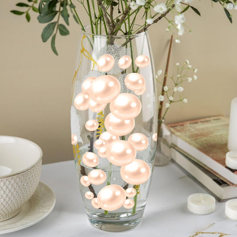 ZEBMOON 200PCS Light Champagne Floating Beads, Champagne Marbles for Vases, Floating Beads for Centerpiece Vases, Vase Filler Faux Pearls, No Holes Filler Beads for Party Wedding Decor, 10/14/20/30mm - Image 5