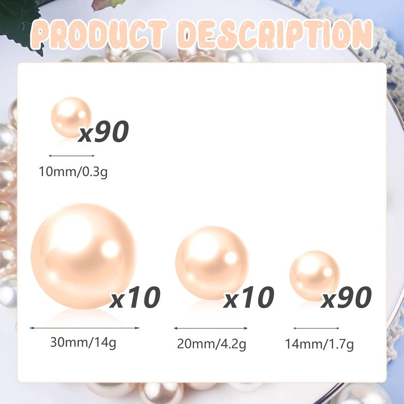 ZEBMOON 200PCS Light Champagne Floating Beads, Champagne Marbles for Vases, Floating Beads for Centerpiece Vases, Vase Filler Faux Pearls, No Holes Filler Beads for Party Wedding Decor, 10/14/20/30mm - Image 2