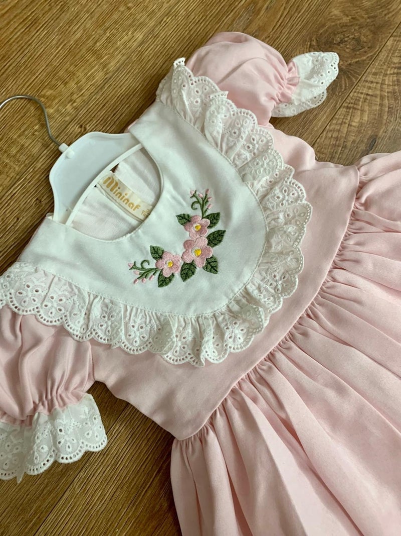 Mini Kiti Mini Kit Baby Girl Scalloped Floral Embroidered Lined Vintage Chic Holiday Birthday Special Occasion Pink Dress - Image 2