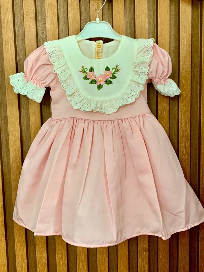 Mini Kiti Mini Kit Baby Girl Scalloped Floral Embroidered Lined Vintage Chic Holiday Birthday Special Occasion Pink Dress - Image 3