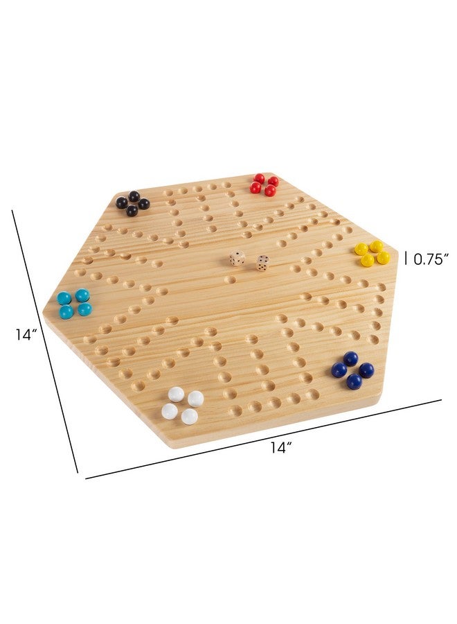 Hey! Play! Classic Wooden Strategic Thinking Game-Complete Set with Board, 24 Colored Marbles, 2 Dice-Fun Vintage 6-Player Game for Kids and Adults - Image 2