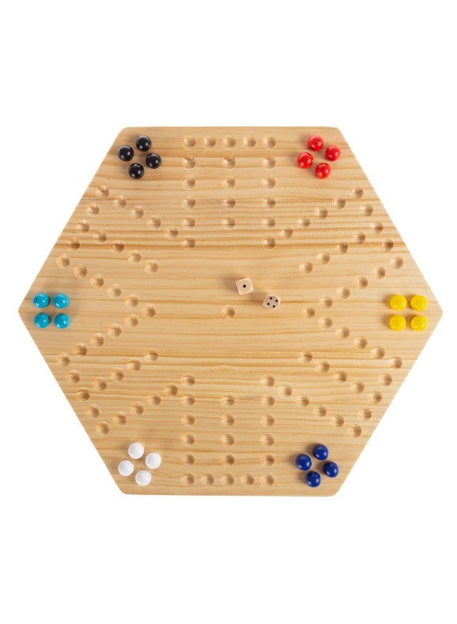 Hey! Play! Classic Wooden Strategic Thinking Game-Complete Set with Board, 24 Colored Marbles, 2 Dice-Fun Vintage 6-Player Game for Kids and Adults - Image 1
