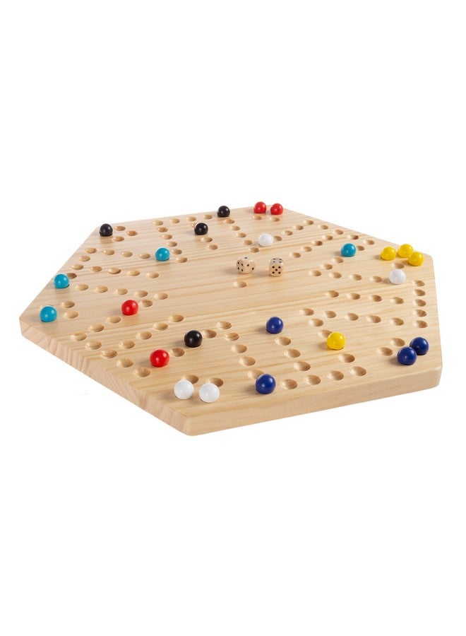 Hey! Play! Classic Wooden Strategic Thinking Game-Complete Set with Board, 24 Colored Marbles, 2 Dice-Fun Vintage 6-Player Game for Kids and Adults - Image 3