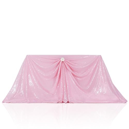 PartyDelight Pink Sequin Tablecloth Sparkly Table Cloth Rectangular 60"x102" - Image 1