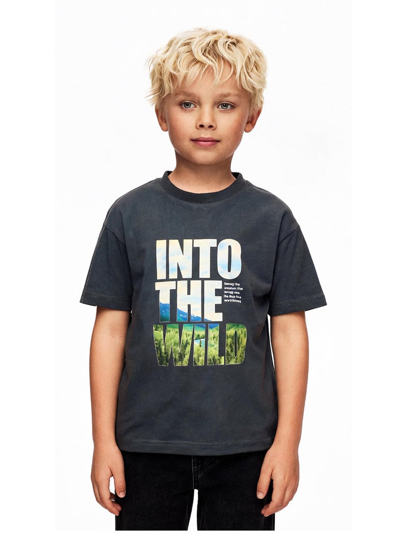 Andora Boys Shorts Sleeves Printed Summer Tee - Dark Grey - Image 1