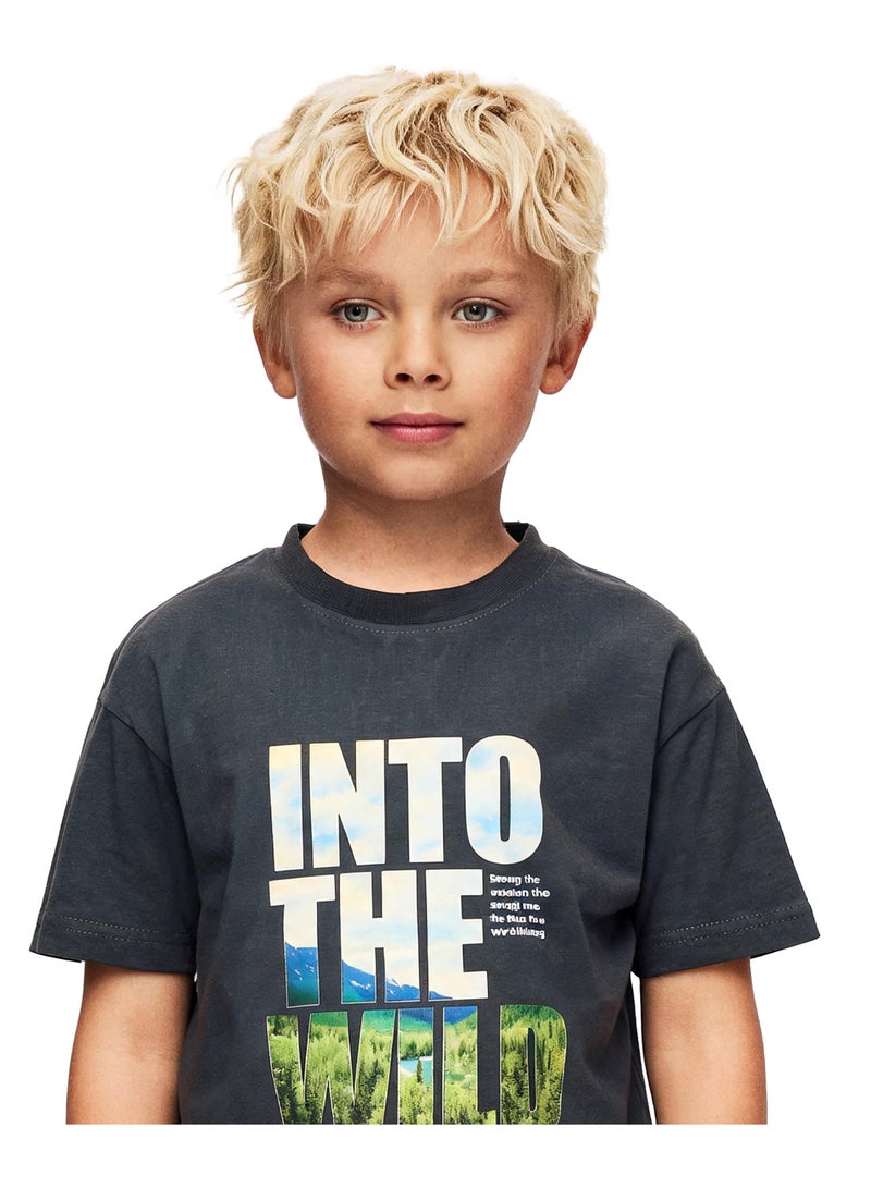 Andora Boys Shorts Sleeves Printed Summer Tee - Dark Grey - Image 2