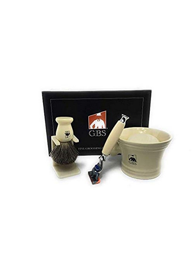 G.B.S Men'S Grooming Kit 5 Blade Ivory Razor Ceramic Mug Glycerin Soap Shaving Brush Stand Ultimate Includes 1 Blade - Image 1